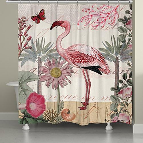 Laural Home Botanical Flamingo Shower Curtain, Pink/Beige