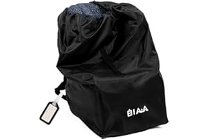 elaia Car Seat Travel Bag for Airplane, Waterproof Wearable with Straps, Large Capacity Padded Car Seat Check Bag, Perfect for Air Travel, Family Vacations, and Parents with Infants (Black Strap)