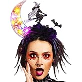 Fashey Halloween Light Up Headband LED Lighting Moon Headbands Black Rose Hairband Festival Witch Costume Hair Accessories for Women