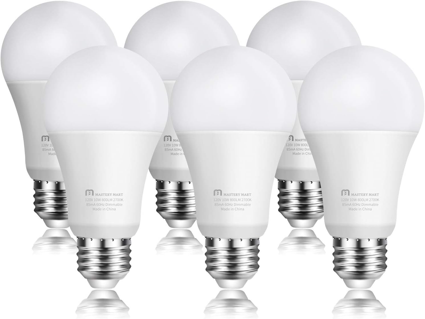 Mastery Mart LED Light Bulb A19 Dimmable 800 Lumen, 2700K Soft White