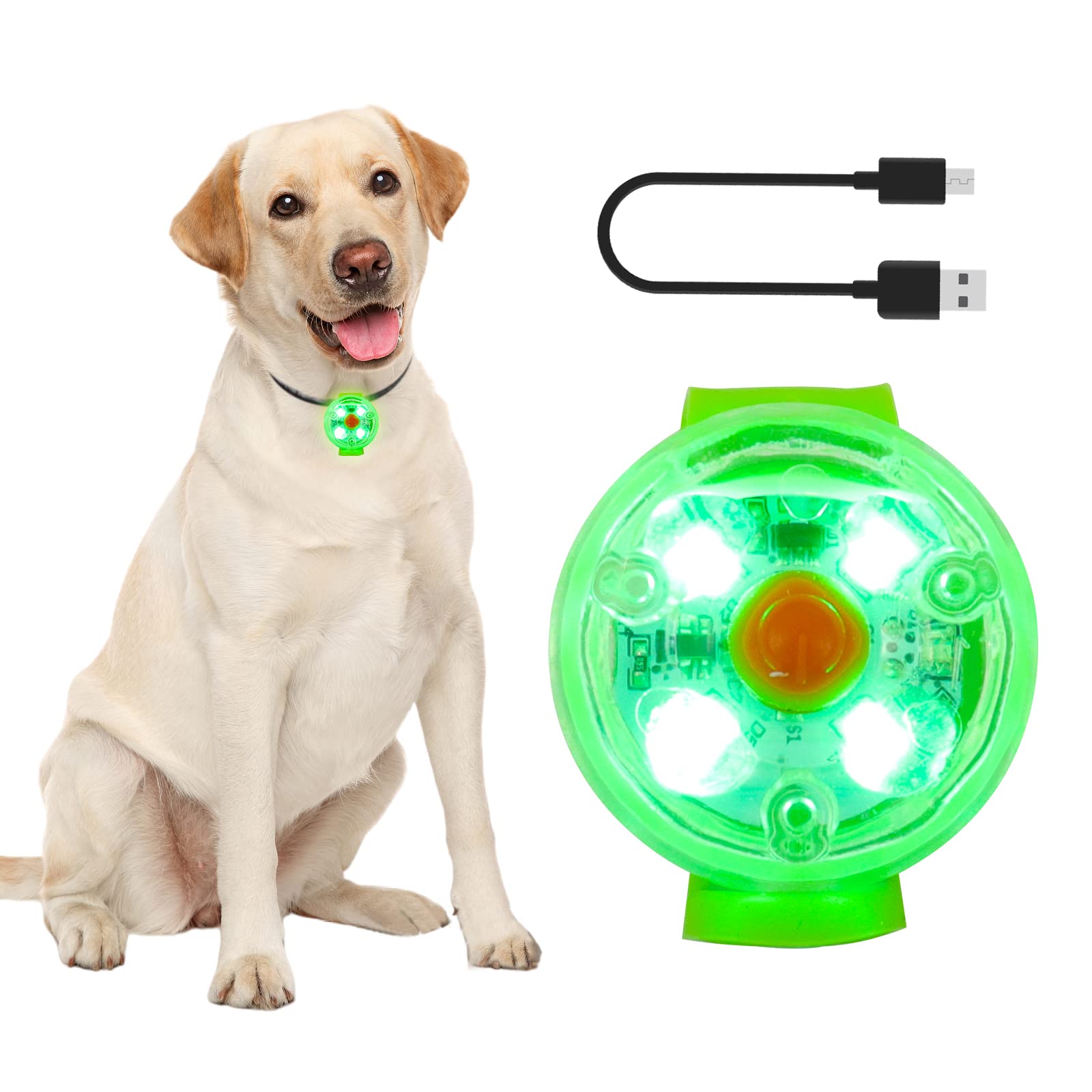 PowBear Lights for Dog Collars - 100% Waterproof - USB Rechargeable - Ultra Bright LED Collar Safety Light for Night Walking, Running, Biking - Green