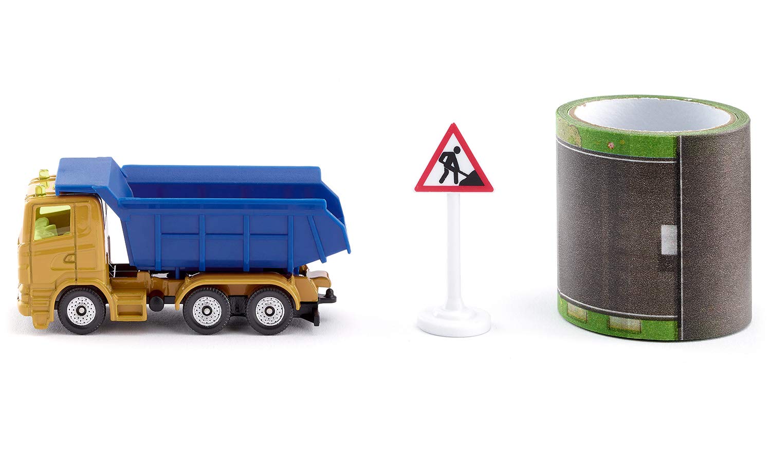 siku 1600, Dumper with tape and construction site sign, Metal,Plastic, Multicolour, Tilting body, 5 m driving distance