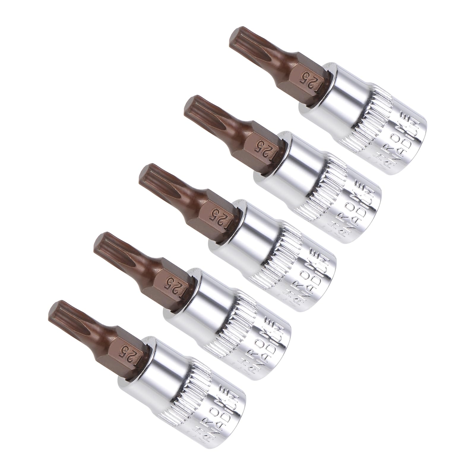 CoCud Torx Bit Socket, Metric T25 Bit 1/4" Drive 1.5" Long, S2 Alloy Steel Heat Treated CR-V Socket - (Applications: for Fastener Application), 5-Pieces