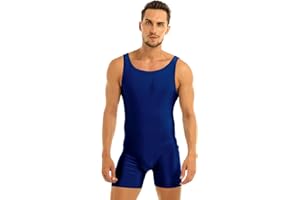 FEESHOW Mens Spandex Bodysuit Short Tank Workout Dance Biketard Unitard