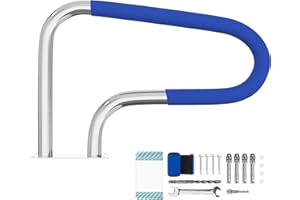 Oswerpon Pool Handrail, 32" x 22.5" Pool Railings for Inground Pools, 304 Stainless Steel Pool Handrails with Blue Nylon Grip Cover & Inflatable Float Hammock, Quick Mount Accessory Included