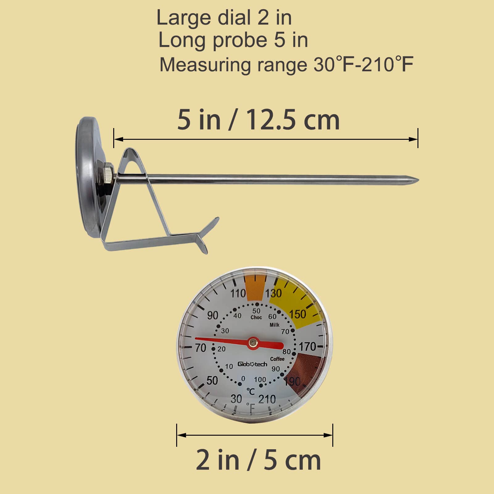 Milk Frothing Thermometer for Coffee Chocolate - Cappuccino Frothy Milk Foam Stainless Steel Thermometer for 12 Oz, 20 Oz and 32 Oz Espresso Steaming Pitchers 2