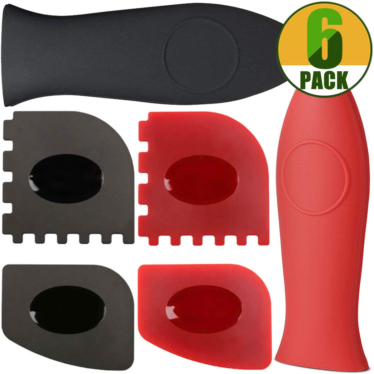 CATACC Pan Scrapers Durable Plasitc Grill Pan Scrapers With Silicone Cast Iron Handle Covers For