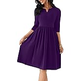 Nmoder Cocktail Dress 3/4 Sleeve Semi Formal Dresses Empire Waist A Line Church Dresses with Pockets Purple 3XL