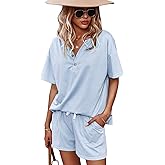 CORSKI Women's Short Sleeve Sweatsuit Sets Lounge 2 Piece V Neck Tracksuit Casual Loose Fit Outfits