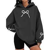 MAXIMGR Oversized Bow Hoodie Cute Clean Girl Embroidered Sweatshirts Coquette Preppy Sweater Y2k Pullover Top Teen Girls