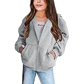 Meikulo Girls Zip Up Hoodie Kids Fashion Oversized Long Sleeve Sweatshirt Jacket with Pockets 7-14 Years