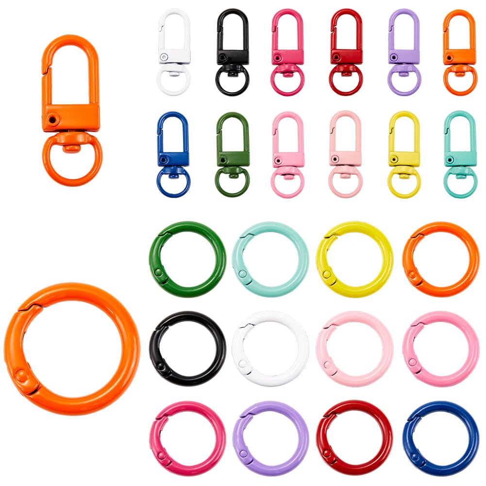 SOFPLATE 1 Box 48Pcs Swivel Keychain Hooks Round Spring O Rings Trigger Colorful Alloy Key Chain Snap Hook Clasps Heavy Duty Metal Keyring Clasp Clip for Keychains Bag Purse Lanyard Supplies DIY Craft