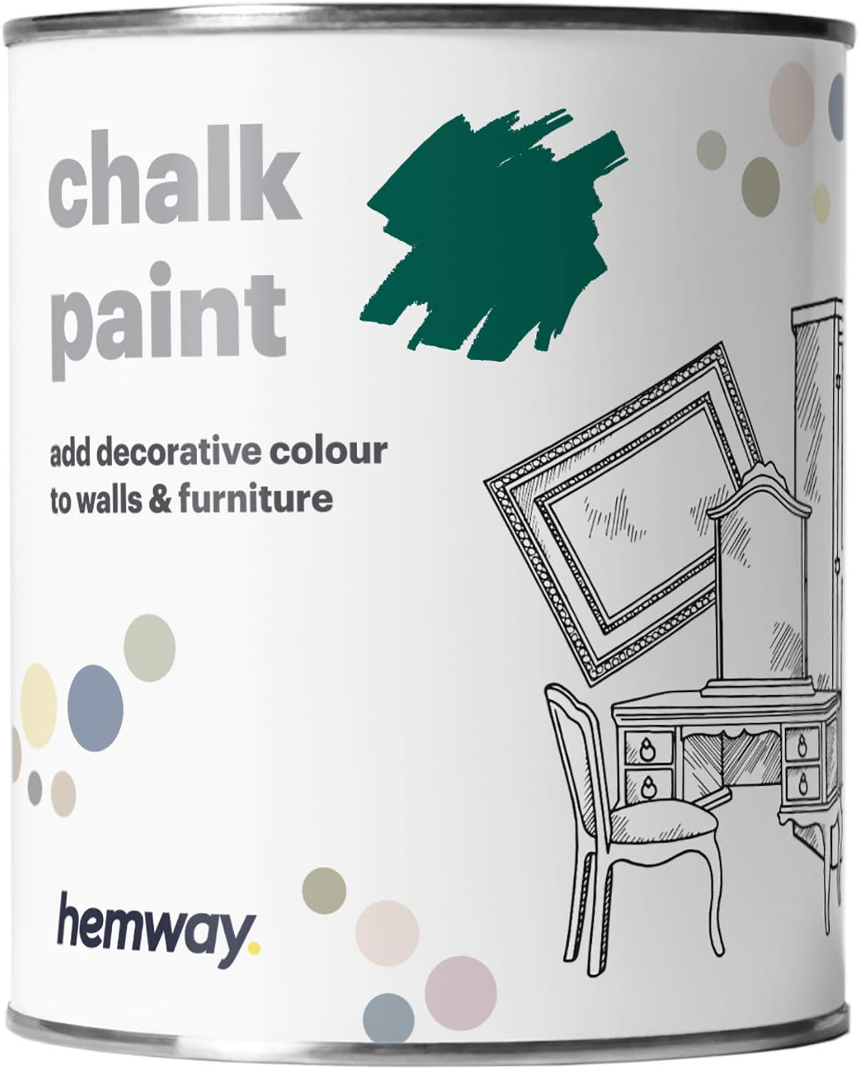 Hemway Chalk Paint Racing Green Furniture Paint 1L, Matt Finish Shabby Chic, Chalk Furniture & Walls, Quick Dry & 1 Coat