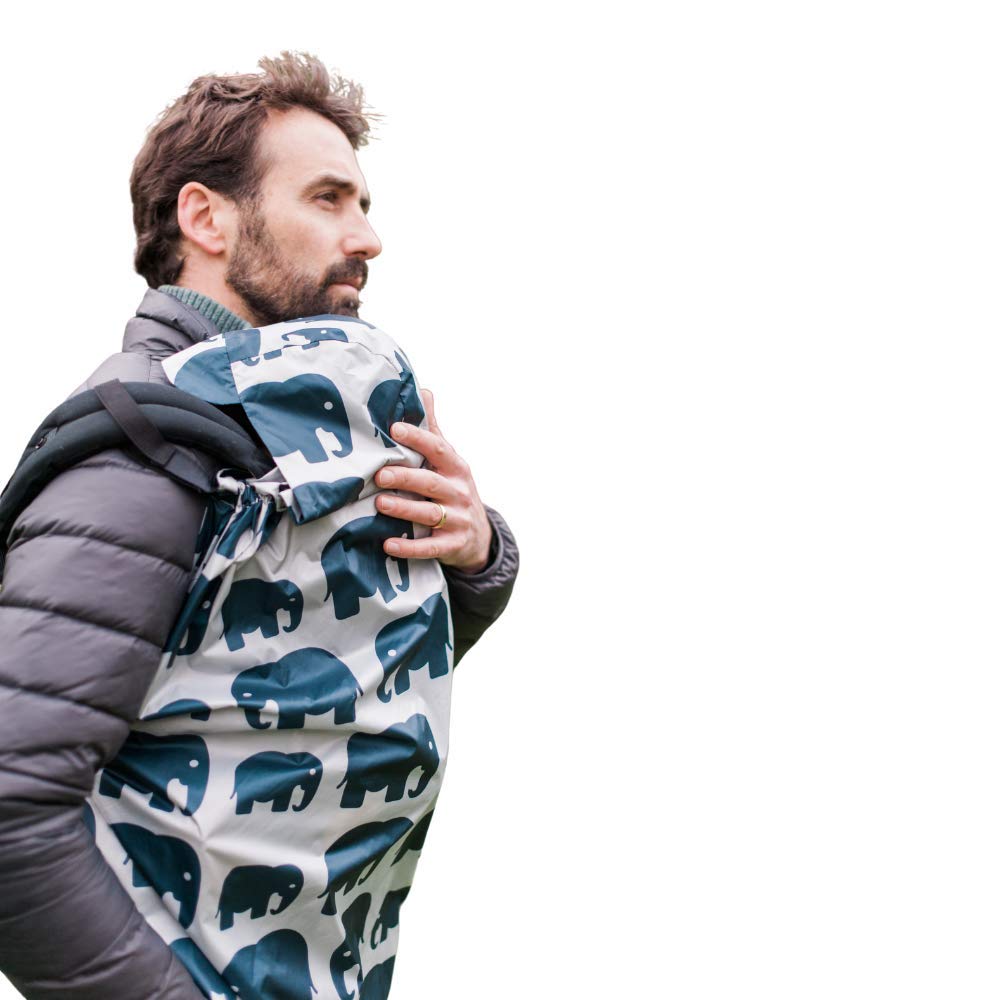 BundleBean - Babywearing Lightweight Raincover (Grey Elephant) - Waterproof & Windproof Baby Carrier, Includes Storage Bag, Silky-Soft Waterproof Fabric, Universal Fit, New Born to 4 Years Old โ image 1