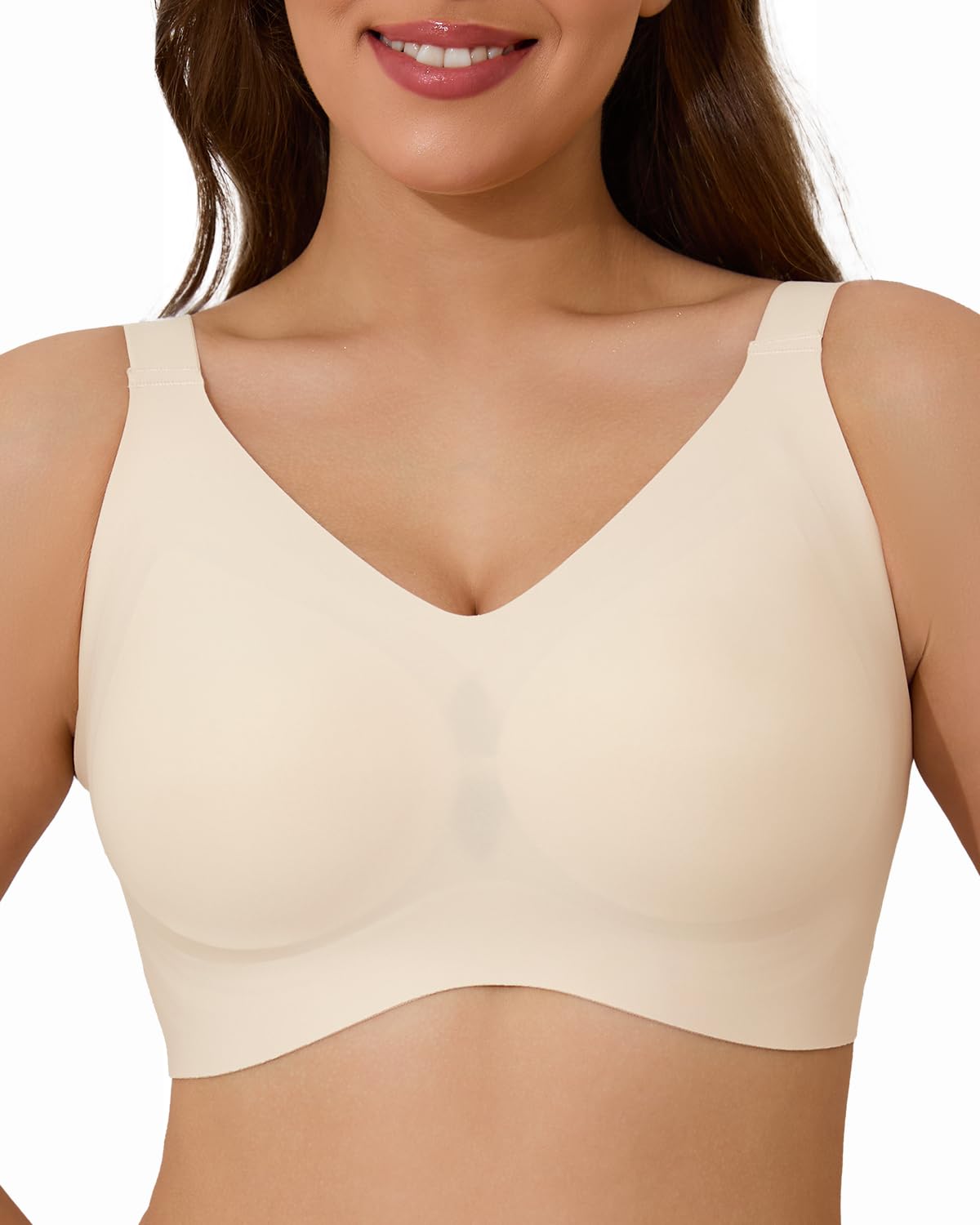 Photo 1 of ****SIMILAR ITEM**** Airsong Minimizer Bras for Women Full Coverage Wireless Plus Size Seamless Bralette with Removable Pads Adjustable Comfort (2XL, Nude)
