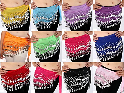 (Fuchsia) - Buy Home Chiffon Dangling Gold Coins Belly Dance Hip Skirt Scarf Wrap Belt