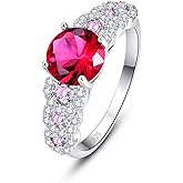 Psiroy 925 Sterling Silver Plated Simulated Ruby Spinel Solitaire Engagement Ring for Women