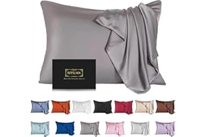 SIYUAN Mulberry Silk Pillowcase for Hair and Skin,Standard Size Cooling Silk Pillow Case with Hidden Zipper,Allergen Proof Dual Sides Soft Breathable Smooth Silk Pillow Cover for Women(Standard,Dark Gray)