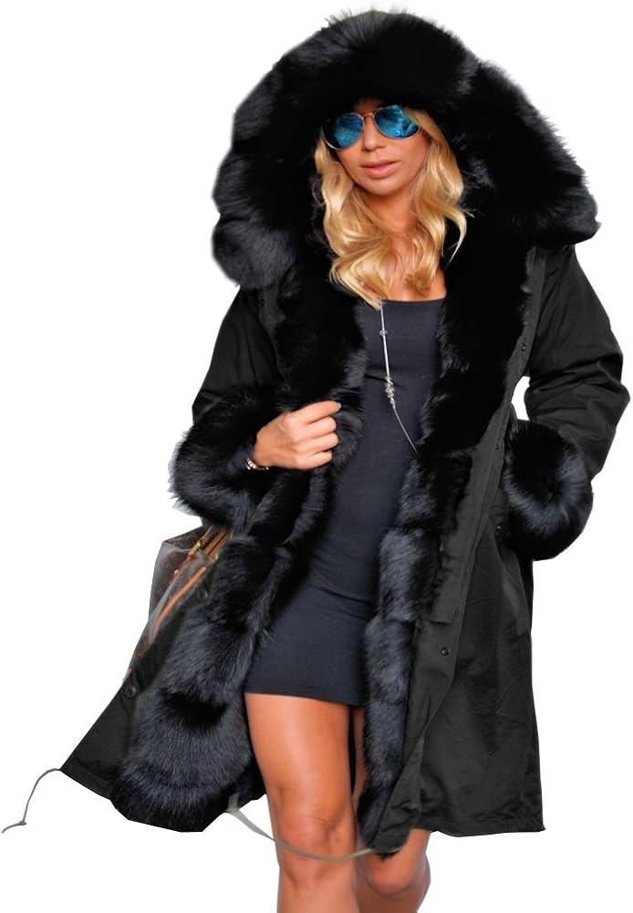 Aofur Womens Hooded Faux Fur Lined Warm Coats Parkas Anoraks Outwear Winter Long Jackets: Clothing