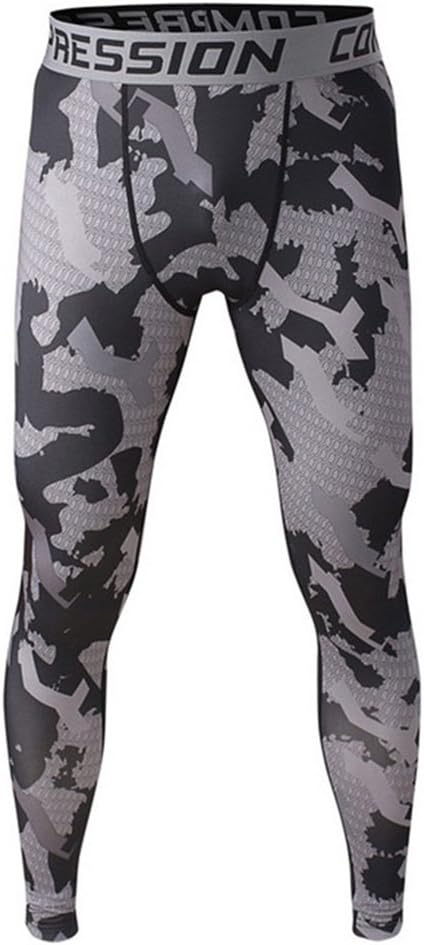 1Bests Men's Running Fitness Camo Compression Pants Gym Workout Quick Dry Thermal Baselayer Tights Leggings