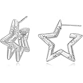 Surrounded Forest Gold Star Hoop Earrings Double Hoop Earrings for Women