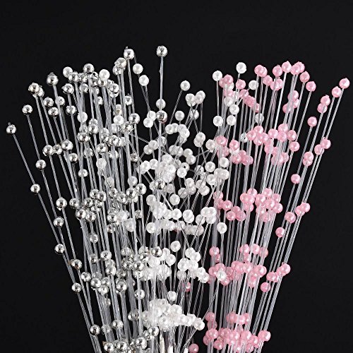 TXIN 100Pcs 4mm Artificial Pearl Sprays, Pearl Beaded Bridal Bouquets Pearl String Beads Garland Beads Wreath Wedding Decor (Pink) - Thumbnail 6