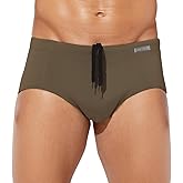 Casey Kevin Men's Classic Solid Swim Briefs Sexy Bikini Underwear Tan Through Full Coverage Swimwear