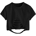 SweatyRocks Women's Distressed Crop Top - Green Ripped Short Sleeve Tee, Size L 5 thumbnail image
