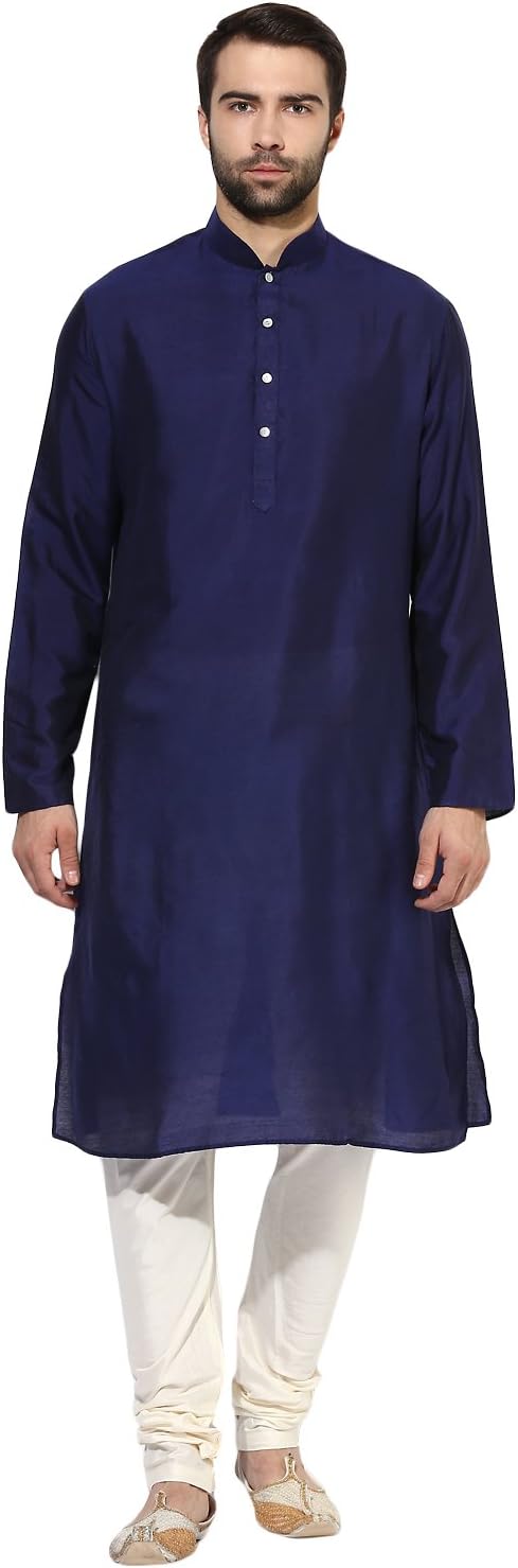 KISAH Men's Magenta Benarasi Cotton Silk Solid Coloured Kurta