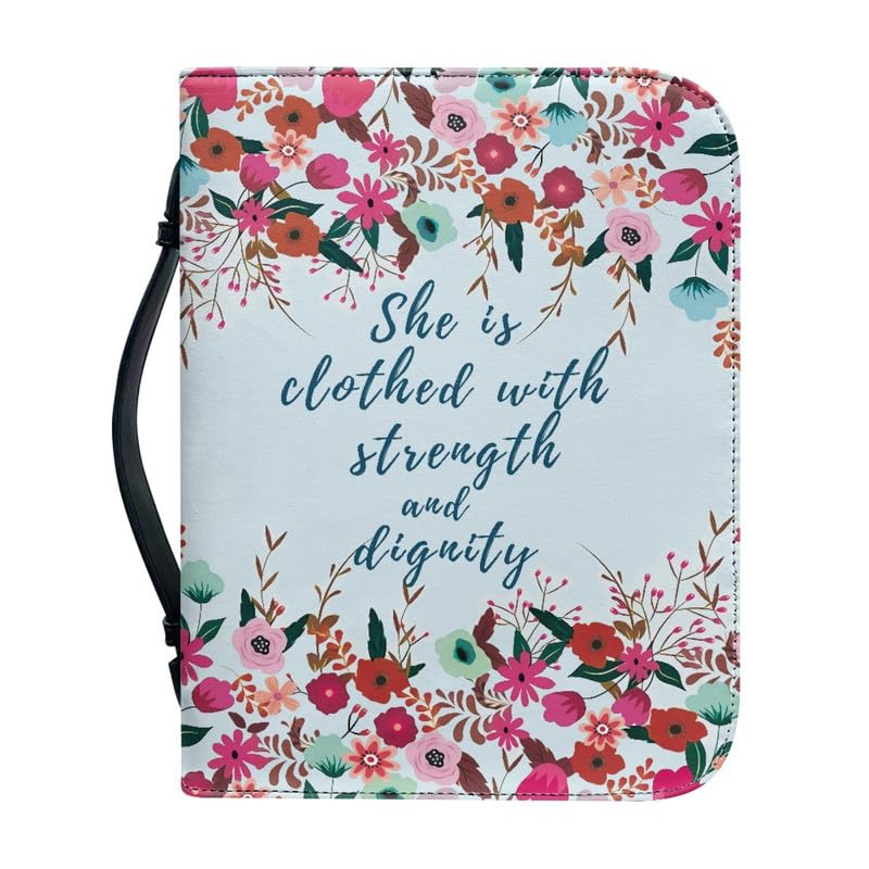 Garronmavis Flowers Lord Quote Bible Cover for Women, God Saying Zippered Bible Books Case, Aesthetic Floral Arts Bible Bag - 2XL