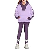 ADIRUN Girls 2 Piece Outfits Quarter Zip Hoodie Sweatshirt Print Leggings Color Block Fall Winter Clothing Sets with Pockets