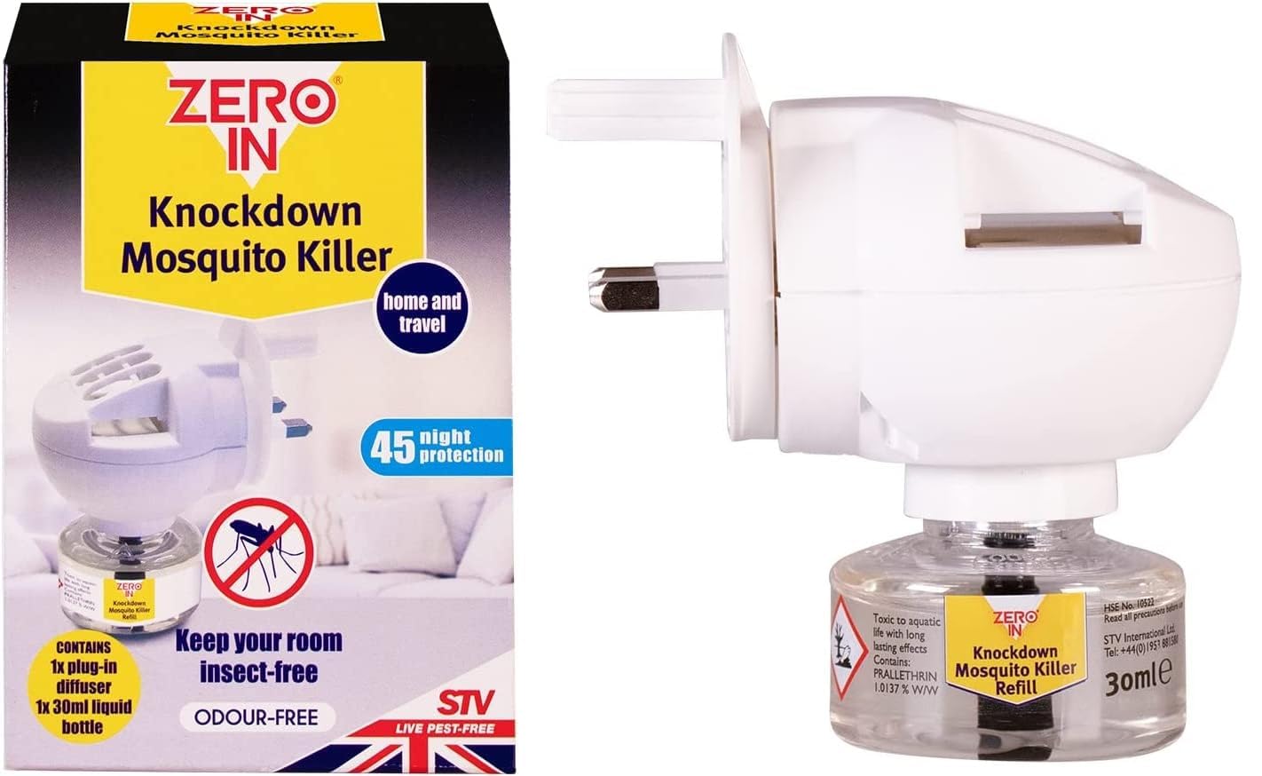 hep® Zero In Knockdown Plug-In Mosquito Killer Plug-In Insect Killer. For Home & Travel. Lasts for up to 45 Nights, White, 6.5x16.4x20.2 cm (Mosquitos Plug in Pack Unit)