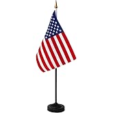 Anley American Deluxe Desk Flag Set - 8 x 5 inch Miniature US National Desktop Flag with 13" Black Pole - Vivid Color and Fade Resistant - Black Base and Spear Top