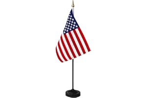 ANLEY USA Deluxe Desk Flag Set - 8 x 5 inch Miniature American US Desktop Flag with 13" Black Pole - Vivid Color and Fade Res