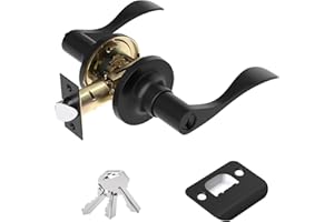 Voraus Entry Exterior Door Handle with Turn Lock,Matte Black Door knobs Exterior Door Lock Set,Bedroom Door Locks Lever Door Handle,1 Pack