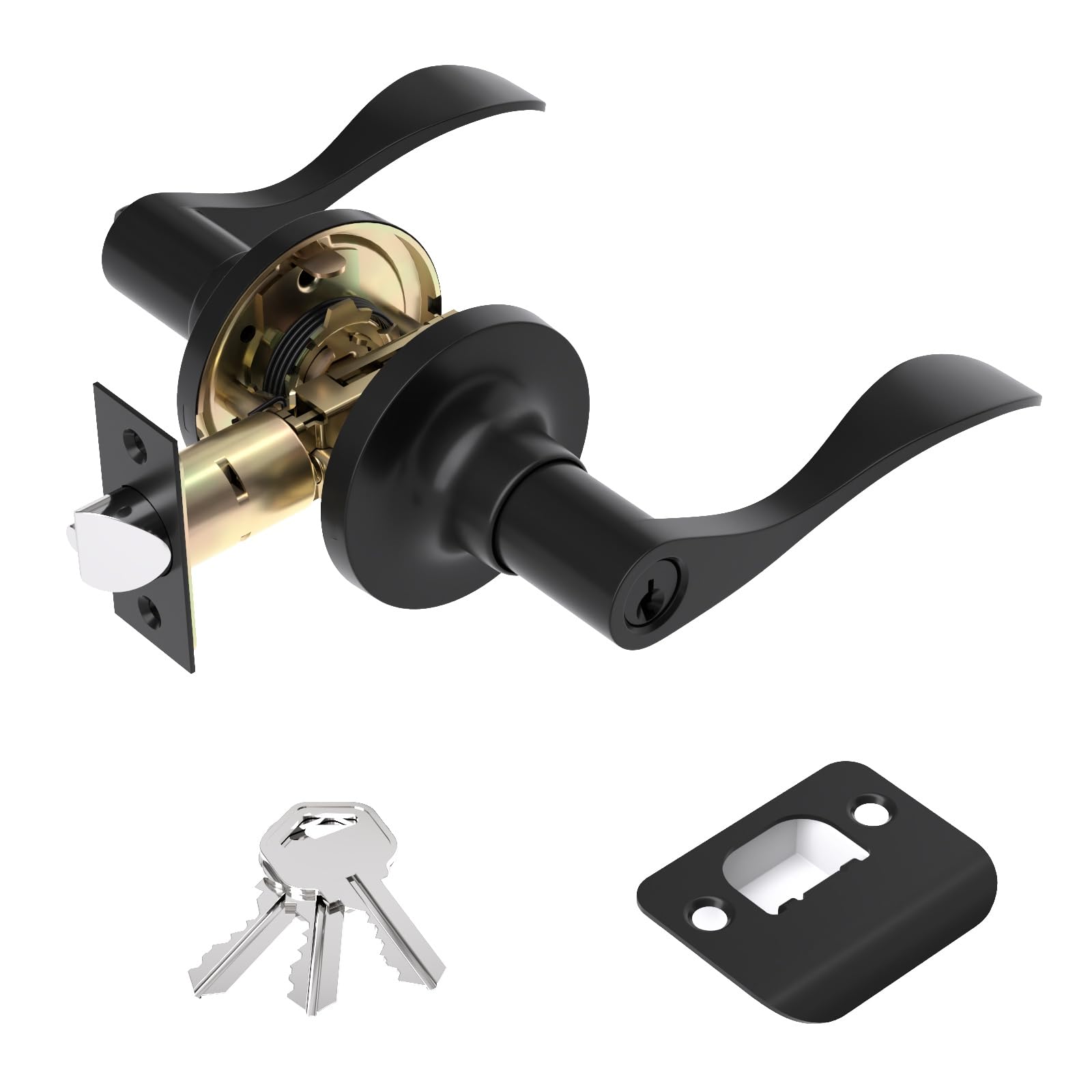 Photo 1 of *MINOR DAMAGE - USED*
Voraus Entry Exterior Door Handle with Turn Lock,Matte Black Door knobs Exterior Door Lock Set,Bedroom Door Locks Lever Door Handle,1 Pack