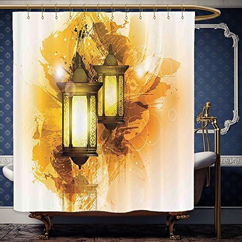 Wanranhome Custom-made shower curtain Arabesque by Urban Ramadan Kareem Lanterns Antique Islamic Culture Figure Paintbrush Image Light Coffee For Bathroom Decoration 36 x 72 inches