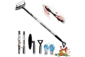 Epltion 57" Extendable Snow Removal for Car, 3 in 1 Ice Scrapers and Snow Brush with Squeegee for Car Windshield with Foam Grip and 270° Pivoting Brush Head for Vehicle, Truck, SUV,Xmas Gifts