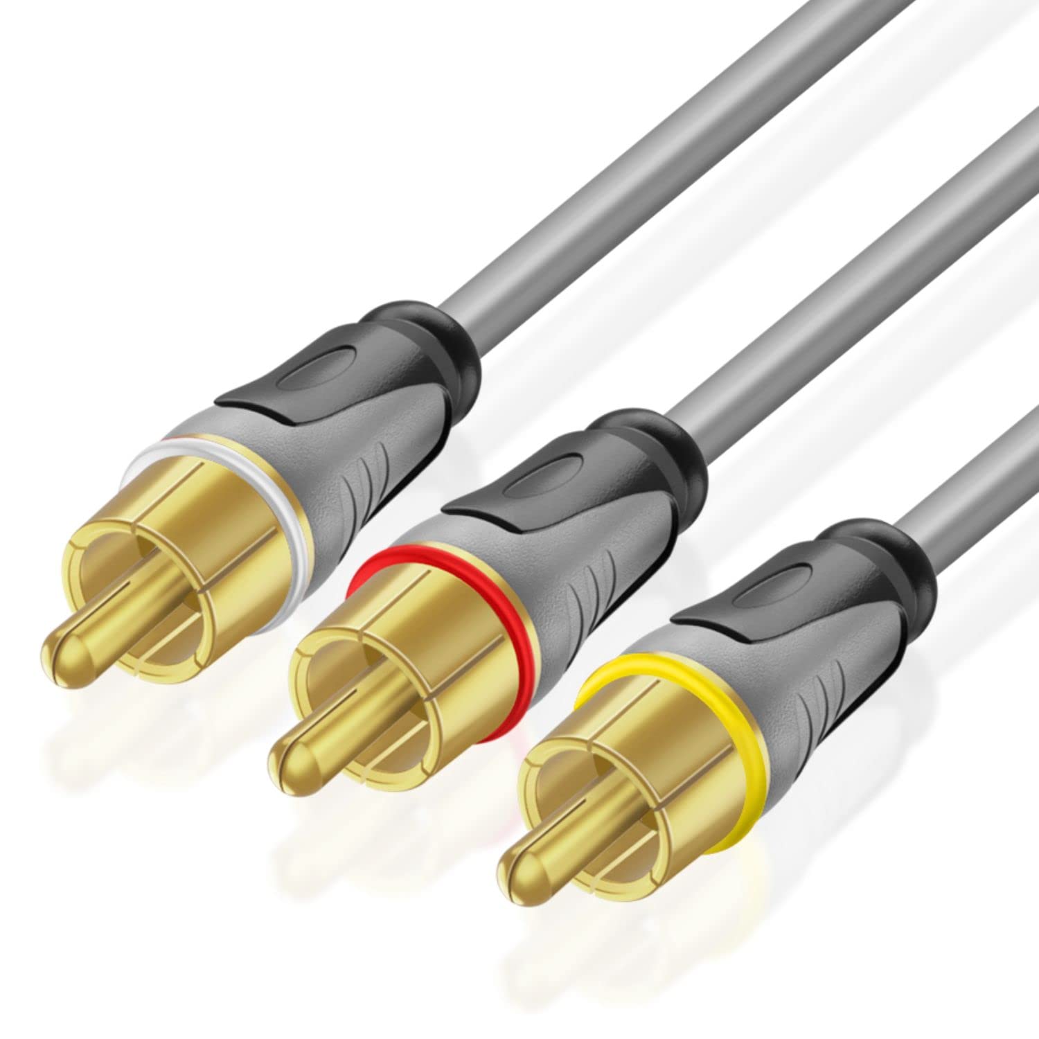 TNP Premium RCA Cable 3 plus 3 RCA to RCA Male to Male AV Cable, 10 Feet RCA Composite Audio Video Cables, Coaxial Subwoofer to Video, Gold-Plated RCA Adapter Cord RCA Connector Plug