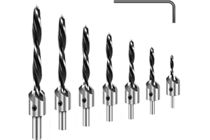 LIVLOV Countersink Drill Bit Set - 7Pcs Counter Sink Bit for Wood High Speed Steel, Woodworking Carpentry Reamer with 1 Free Hex Key Wrench