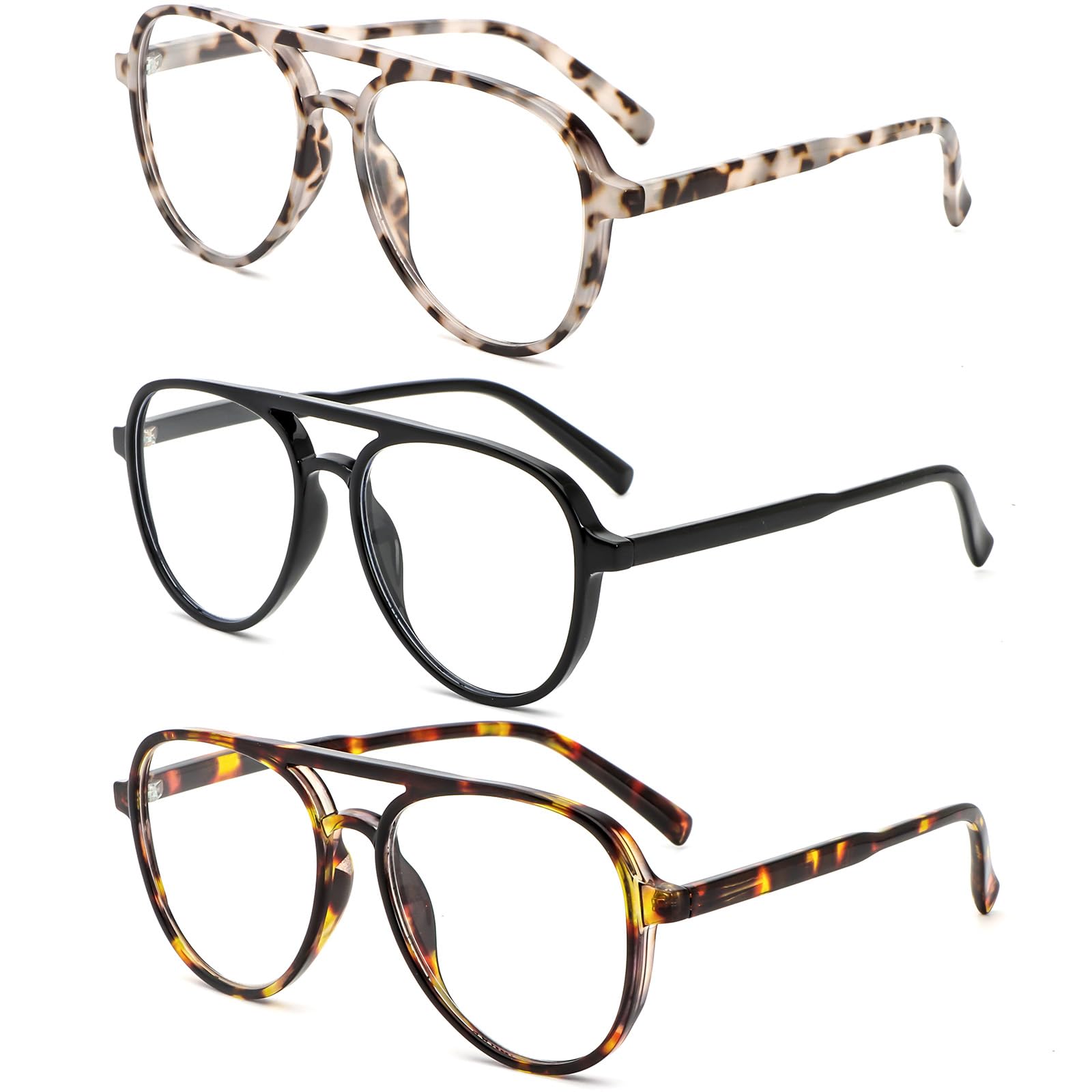 Photo 1 of DXYXYO 3 Pack Retro Aviator Reading Glasses for Women 1.25, Mens Classic Lightweight Blue Light Blocking Computer Readers, Black Grey Brown