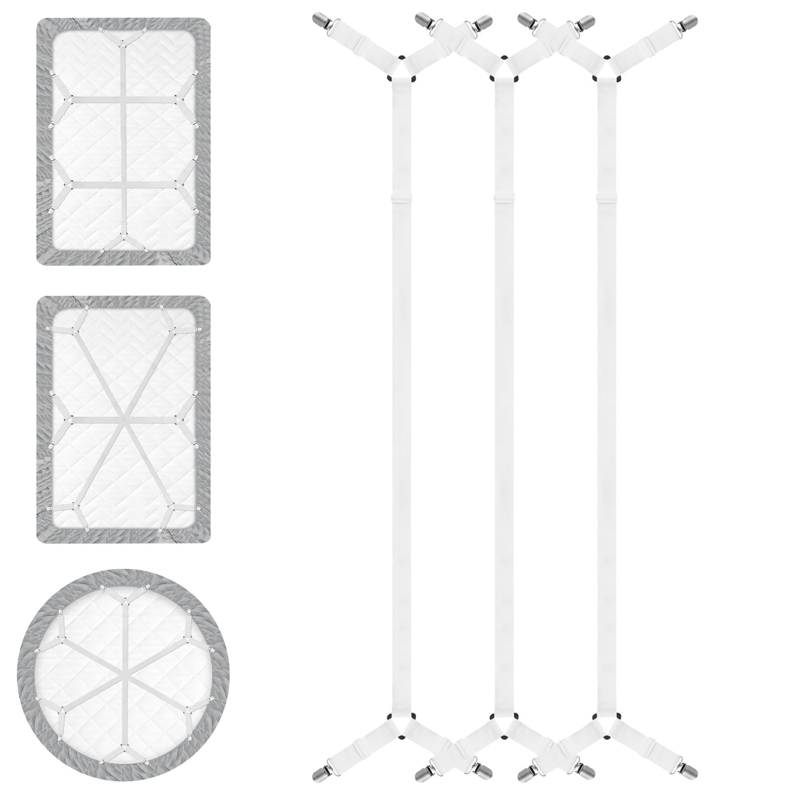 YibaiYi 3Pcs Bed Sheet Clips-Sheet Straps-Nylon Sheet Clips for Bedding Sheet Holder Elastic Bands Bed sheet Suspenders Fasteners-White