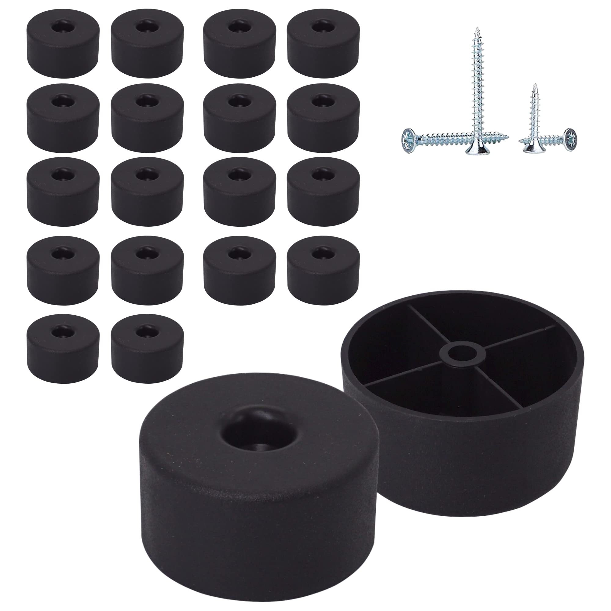 SKIR'CO (Pack of 20 pcs Black Plastic Furniture Legs, Height 25 mm, Round Ø 50 mm Furniture Feet, Screws Included (20)