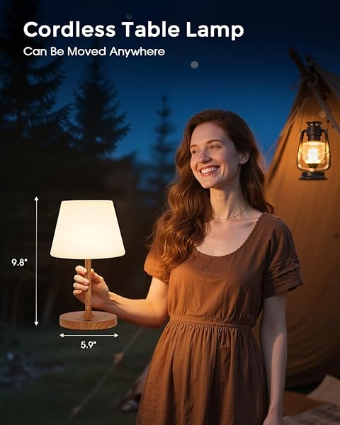 GILEOLANT CORDLESS TOUCH TABLE LAMP, 4000MAH RECHARGEABLE SMALL DESK LAMP WITH 3 COLOR TEMPERATURES & STEPLESS DIMMING, PORTABLE LED BEDSIDE LAMP FOR BEDROOM, LIVING ROOM, PATIO & CAMPING, WOOD GRAIN