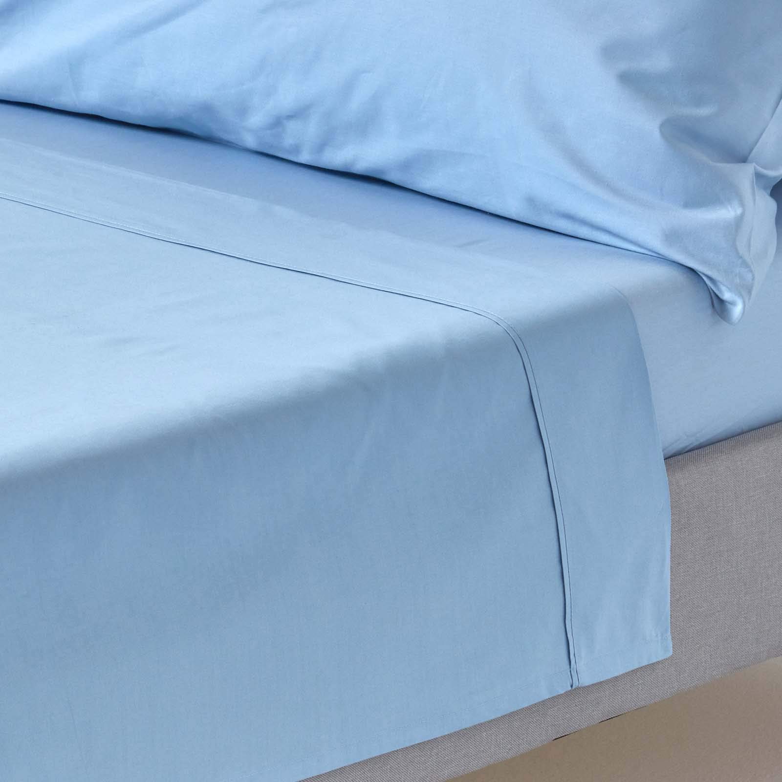HOMESCAPES Light Blue Pure Egyptian Cotton Flat Sheet King 200 TC 400 Thread Count Equivalent Bed Sheet