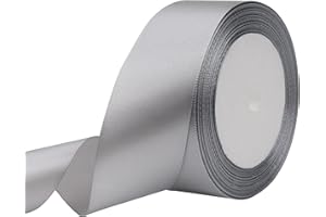 RIUNBB Gray Solid Satin Ribbon 1-1/2 Inch 25 Yards Solid Polyester Fabric Ribbon for Gift Wrapping Wedding Christmas Baby Shower Birthday Party Decoration Handmade Immortal Flower Craft