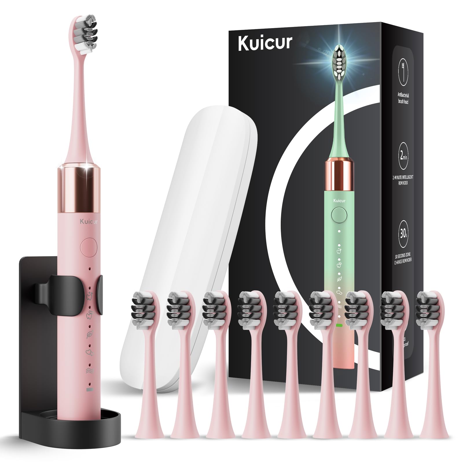 Photo 1 of ***Only toothbrush**** Kuicur Sonic Electric Toothbrush for Adults & Kids, Rechargeable Electric Toothbrush with 10 Brush Heads & Travel Case, Teeth Whitening, Power Tooth Brush with Holder, Charge for 120 Days - Pink
