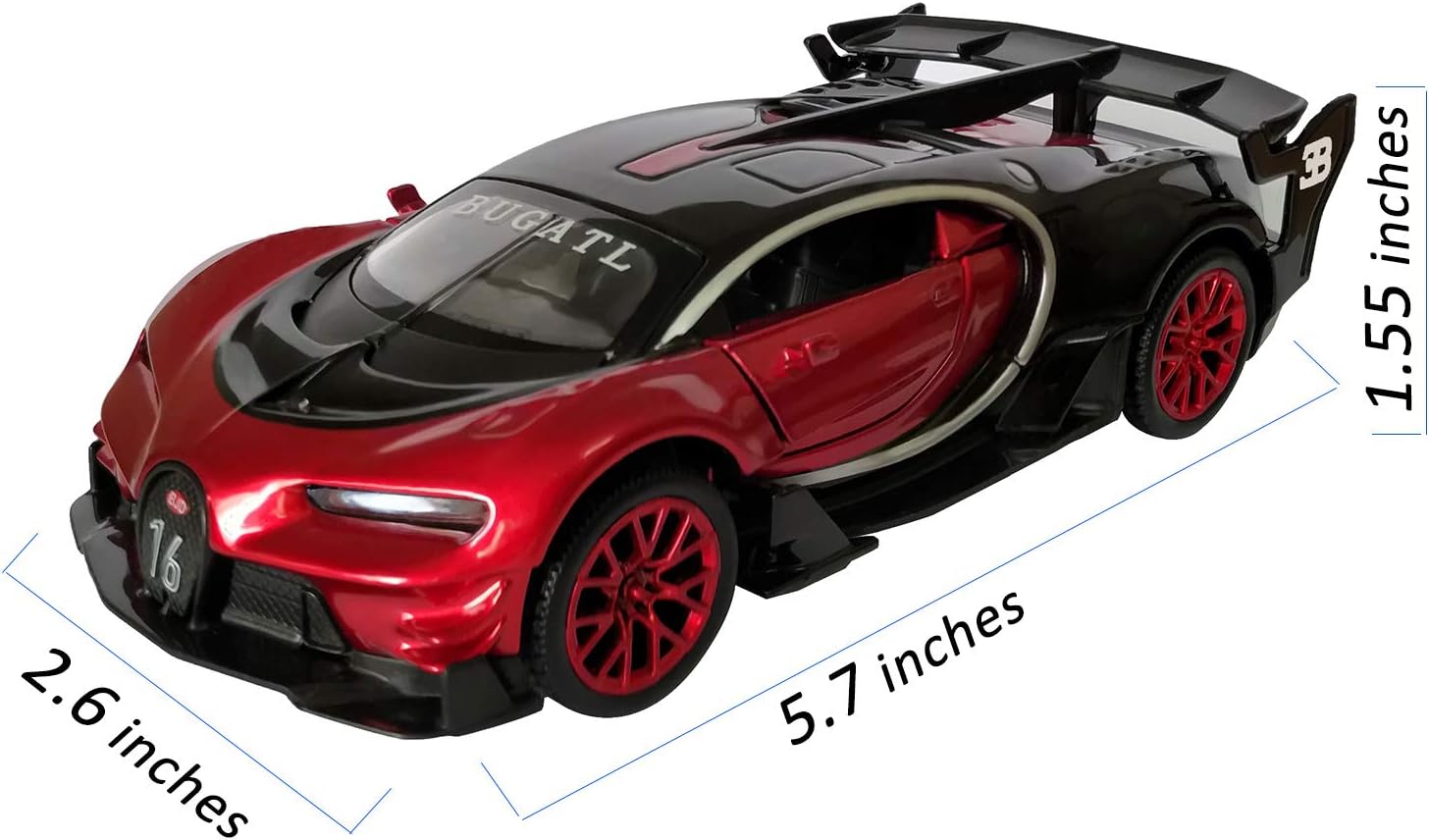 Amazon Com Lmoy 1 32 Scale Bugatti Chiron Vision Grand Turismo Gt Zinc Alloy Pull Back Die Cast Model Car Toy Collection With Light Sound Red Toys Games