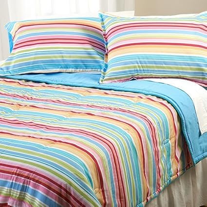 Amazon Com Candy Stripe Comforter Set Full Queen Home Kitchen