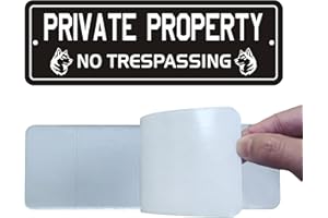 MONGFUN No Trespassing Signs Private Property, (2 Pack) Self-adhesive Aluminum Signs for House Door or Wall, 9 x 3 inch Reflective No Fade Metal Sings for Indoor Outdoor Use (No Trespassing)